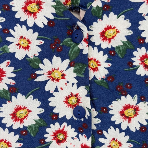Vtg 90s No Boundaries Romper Small Blue Floral Button Up Tie Back Rayon B155 - Picture 4 of 11